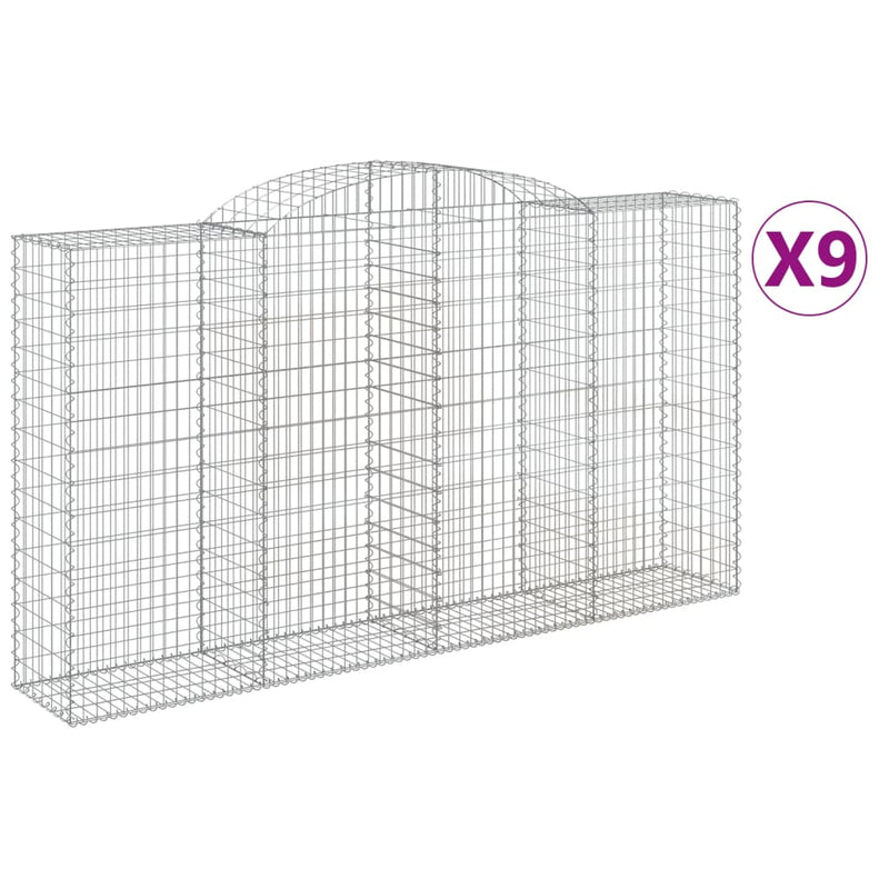 vidaXL 9 db íves horganyzott vas gabion kosár 300x50x160/180 cm