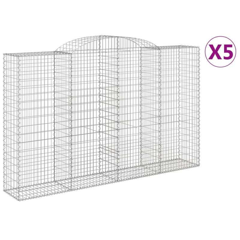 vidaXL 5 db íves horganyzott vas gabion kosár 300x50x180/200 cm