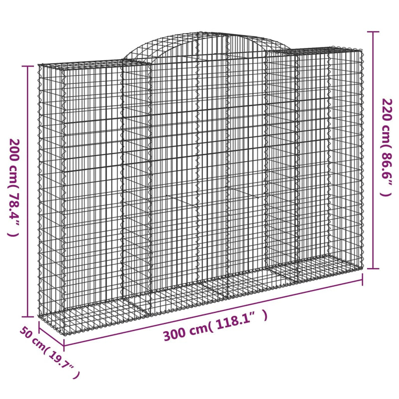 vidaXL 3 db íves horganyzott vas gabion kosár 300x50x200/220 cm