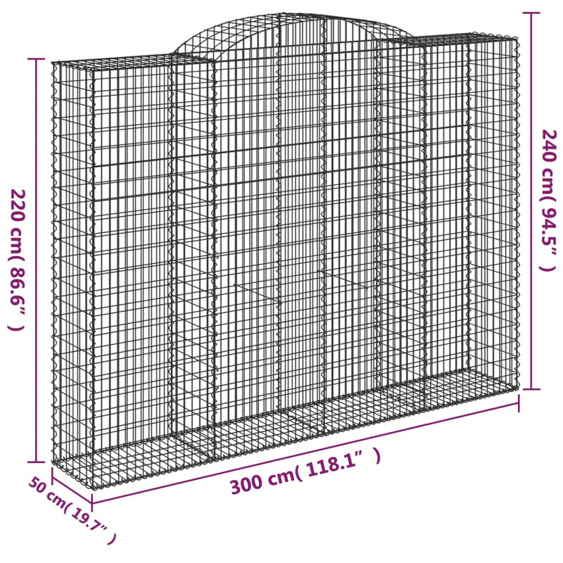 vidaXL 5 db íves horganyzott vas gabion kosár 300x50x220/240 cm