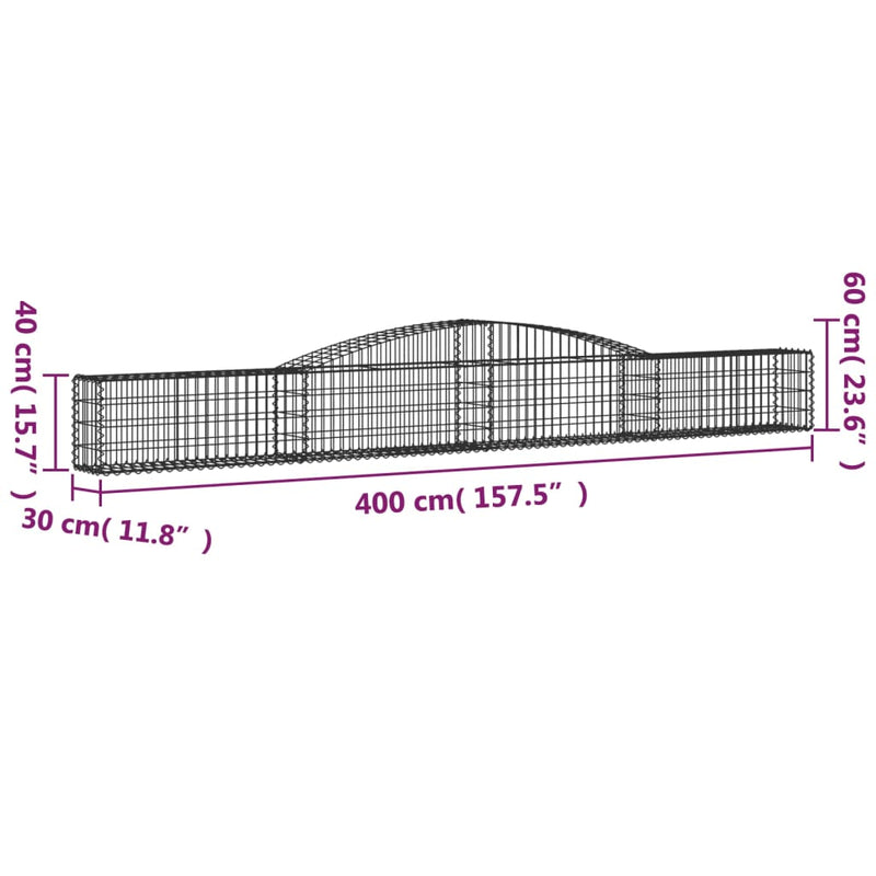 vidaXL 9 db íves horganyzott vas gabion kosár 400x30x40/60 cm