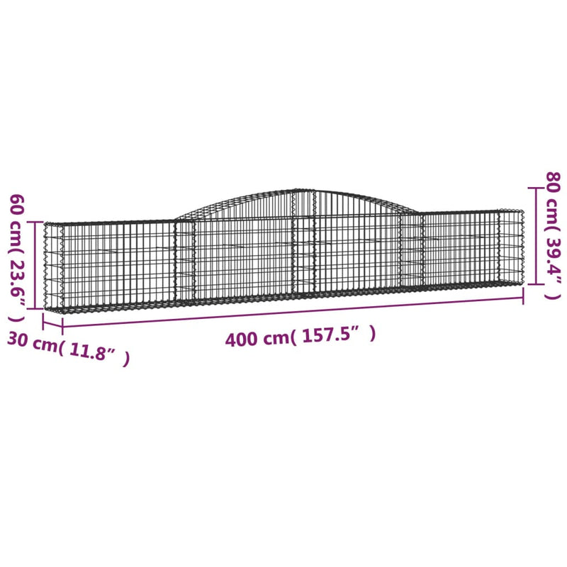 vidaXL 9 db íves horganyzott vas gabion kosár 400x30x60/80 cm