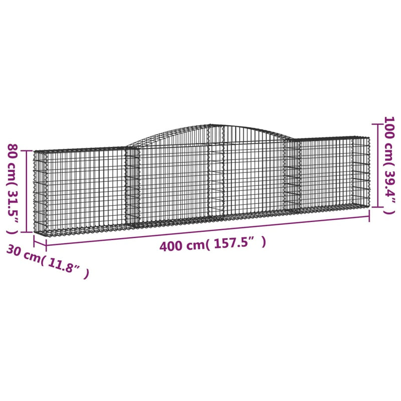 vidaXL 7 db íves horganyzott vas gabion kosár 400x30x80/100 cm