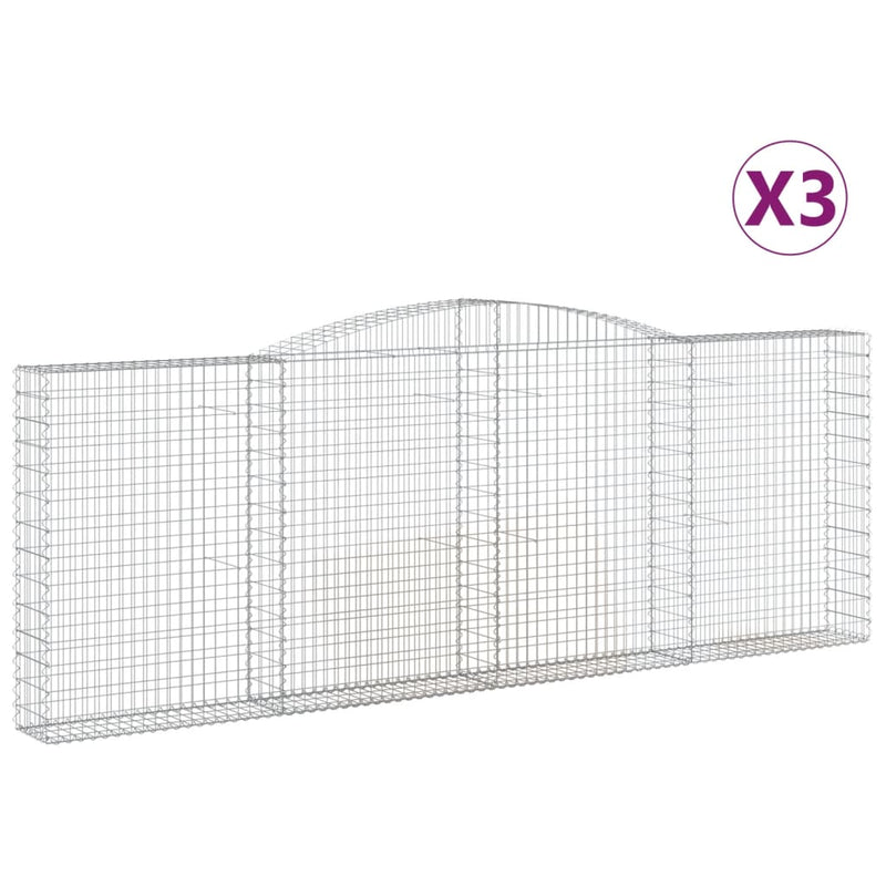 vidaXL 3 db íves horganyzott vas gabion kosár 400x30x140/160 cm