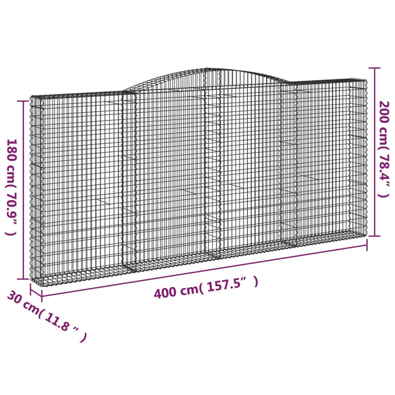 vidaXL 3 db íves horganyzott vas gabion kosár 200x30x180/200 cm