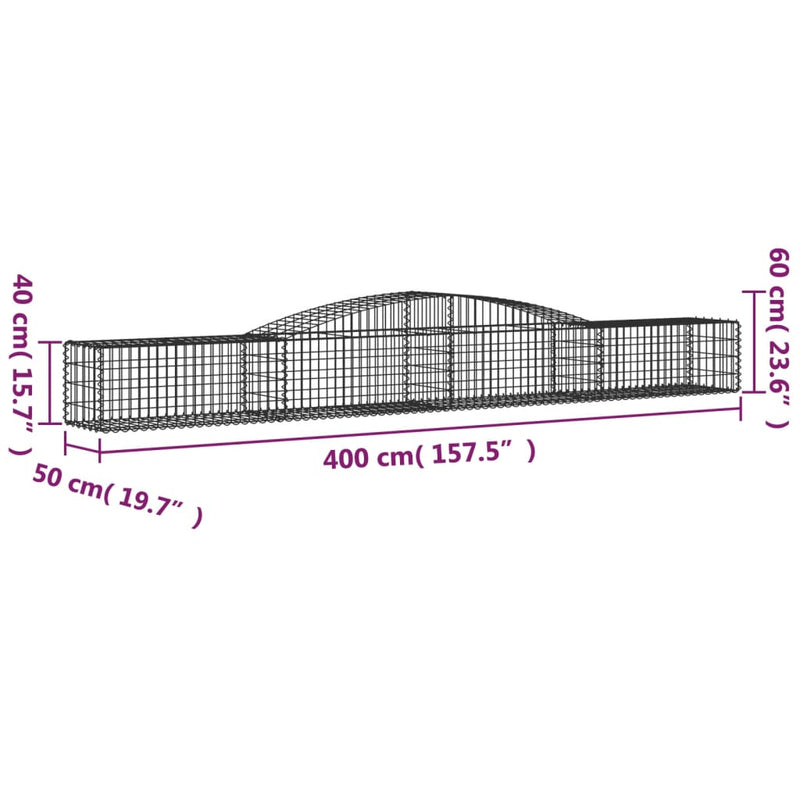 vidaXL 15 db íves horganyzott vas gabion kosár 400x50x40/60 cm