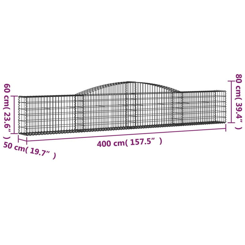 vidaXL 7 db íves horganyzott vas gabion kosár 400x50x60/80 cm