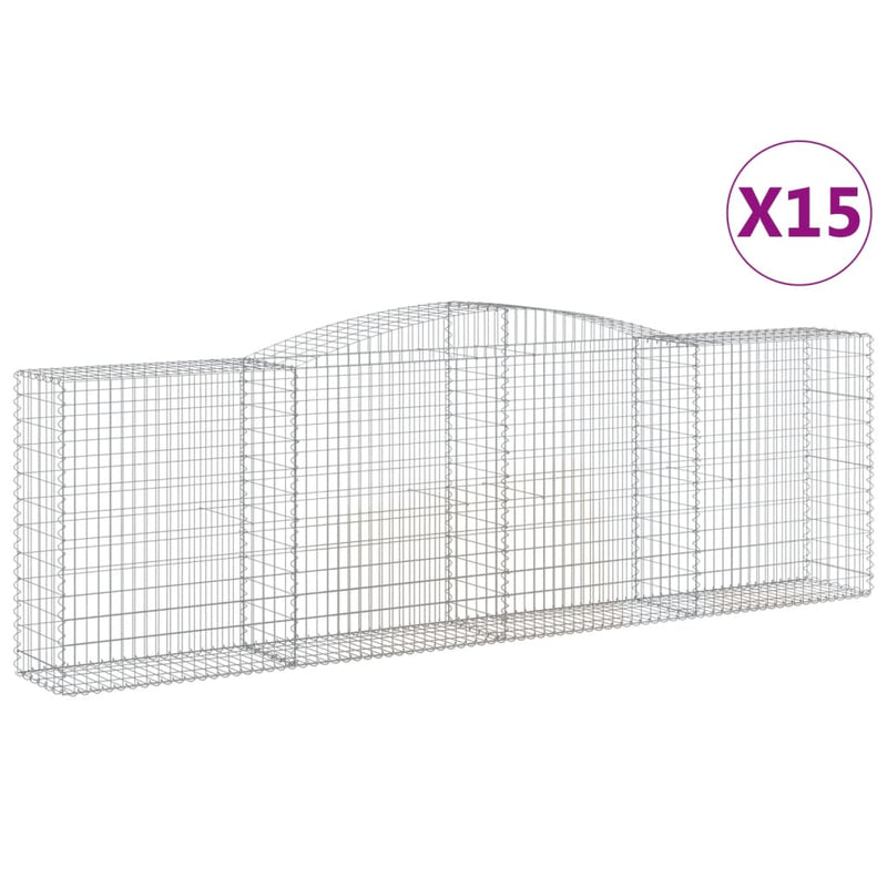 vidaXL 15 db íves horganyzott vas gabion kosár 400x50x120/140 cm