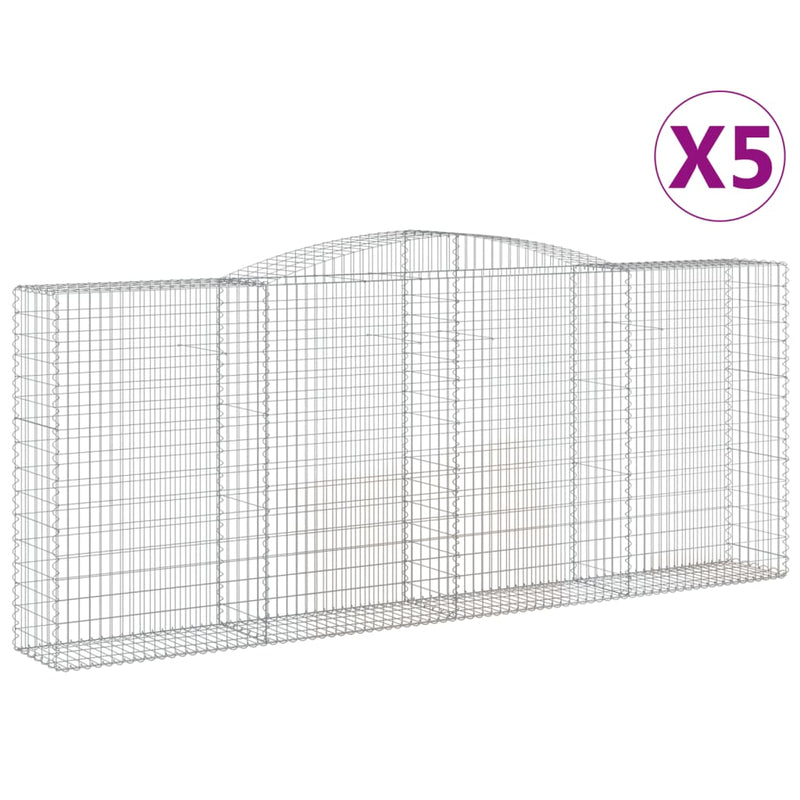 vidaXL 5 db íves horganyzott vas gabion kosár 400 x 50 x 160/180 cm