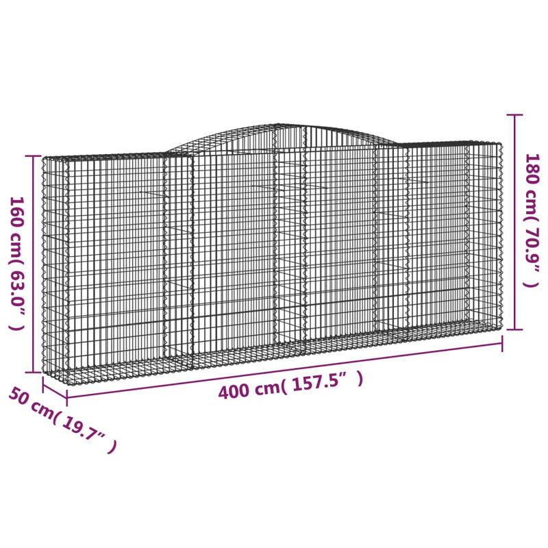 vidaXL 7 db íves horganyzott vas gabion kosár 400x50x160/180 cm