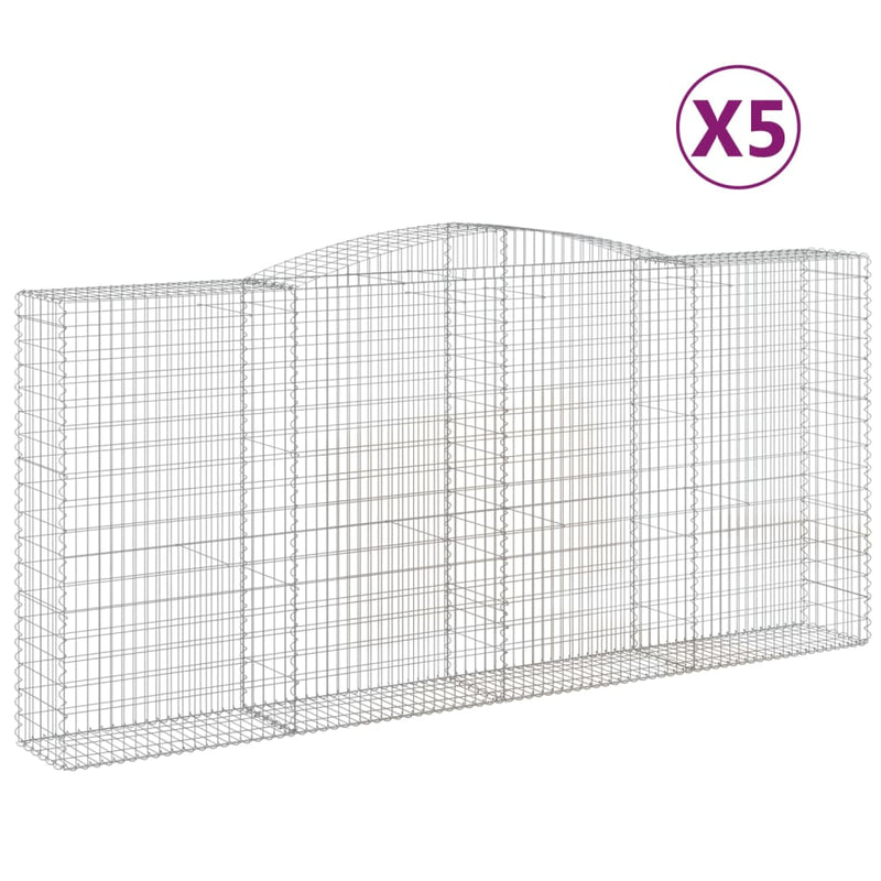 vidaXL 5 db íves horganyzott vas gabion kosár 400x50x180/200 cm