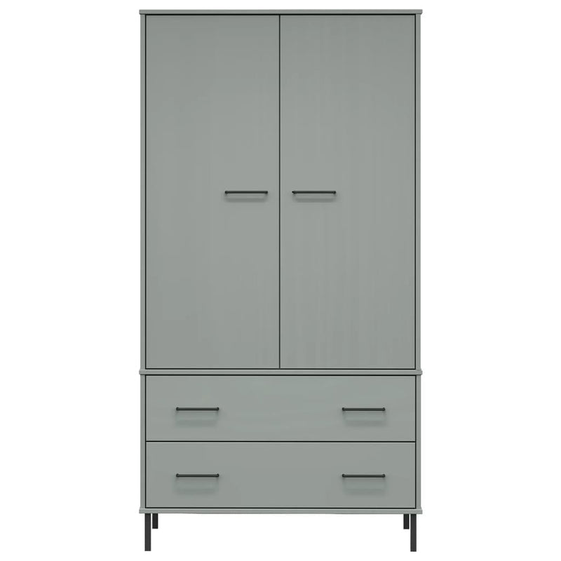 vidaXL OSLO szürke tömör fa gardróbszekrény fém lábakkal 90x55x172,5cm