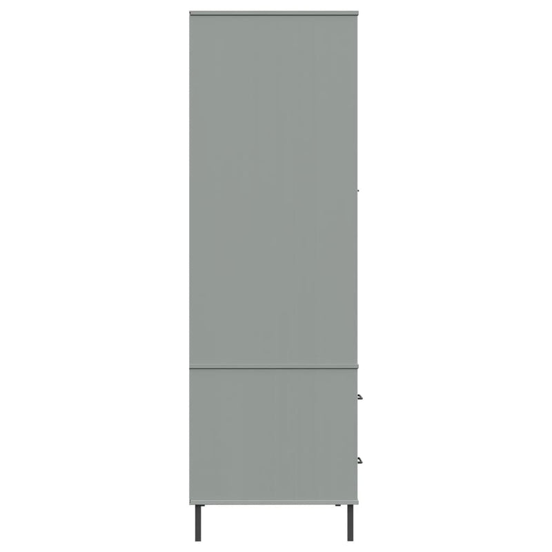 vidaXL OSLO szürke tömör fa gardróbszekrény fém lábakkal 90x55x172,5cm