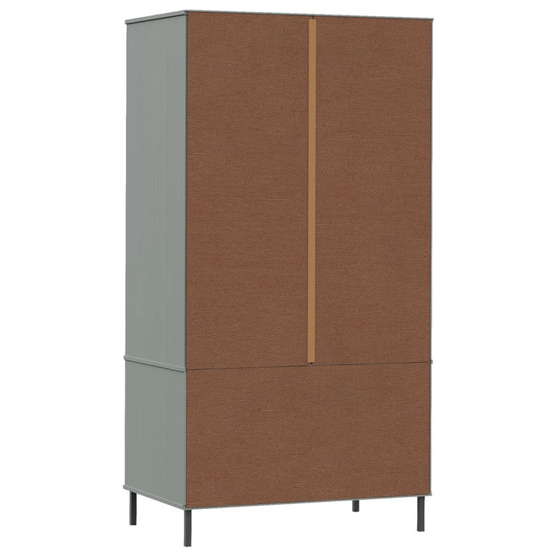 vidaXL OSLO szürke tömör fa gardróbszekrény fém lábakkal 90x55x172,5cm