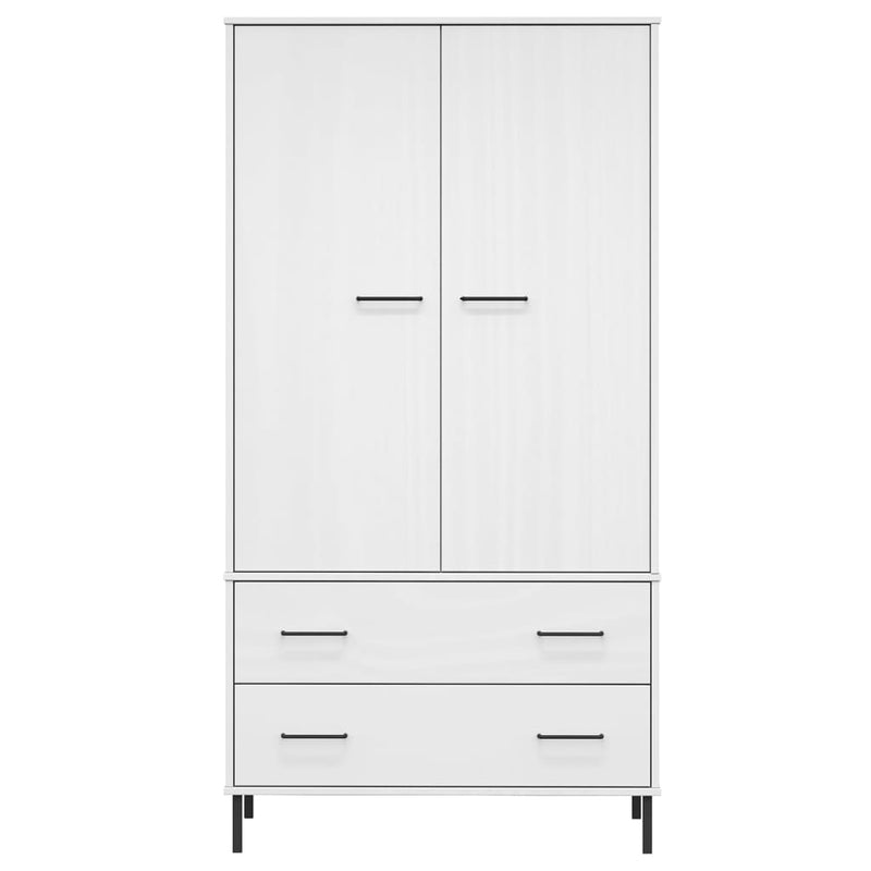 vidaXL OSLO fehér tömör fa gardróbszekrény fém lábakkal 90x55x172,5 cm