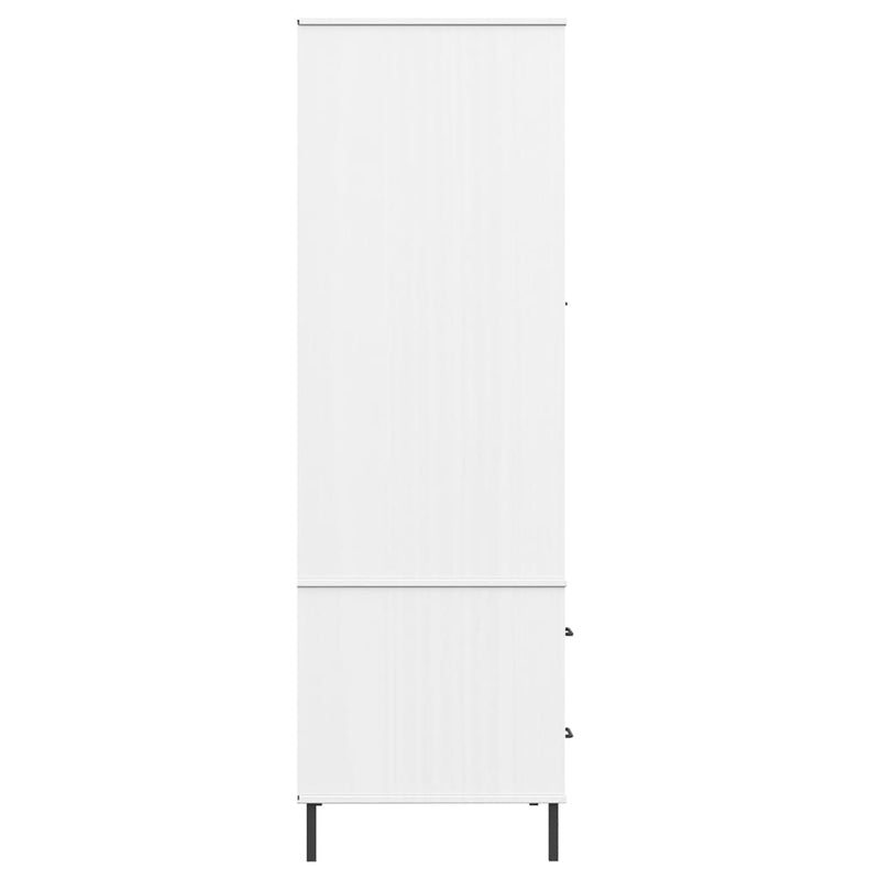 vidaXL OSLO fehér tömör fa gardróbszekrény fém lábakkal 90x55x172,5 cm