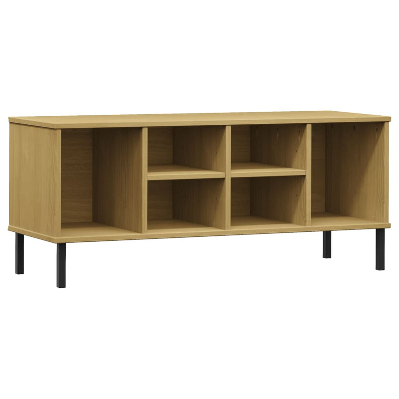 vidaXL OSLO barna tömör fa cipőszekrény fém lábakkal 106 x 35 x 45 cm