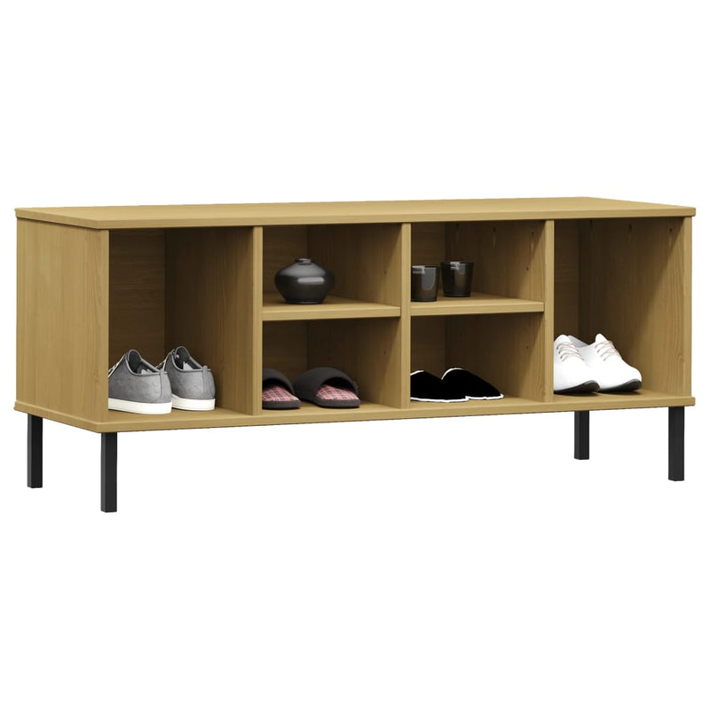 vidaXL OSLO barna tömör fa cipőszekrény fém lábakkal 106 x 35 x 45 cm