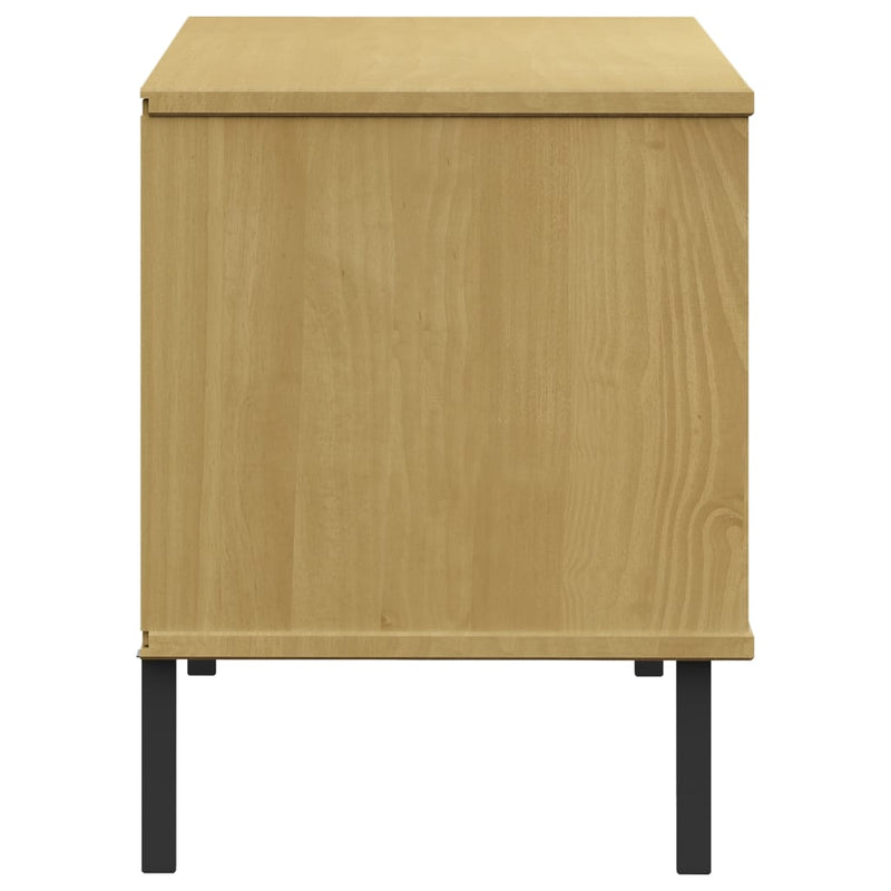 vidaXL OSLO barna tömör fa cipőszekrény fém lábakkal 106 x 35 x 45 cm