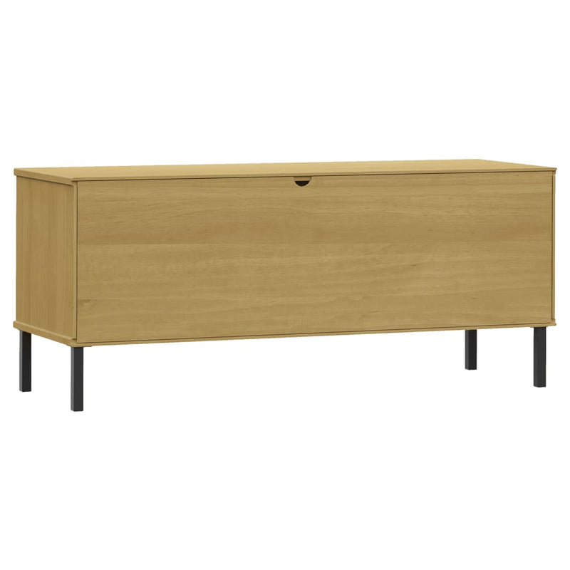 vidaXL OSLO barna tömör fa cipőszekrény fém lábakkal 106 x 35 x 45 cm