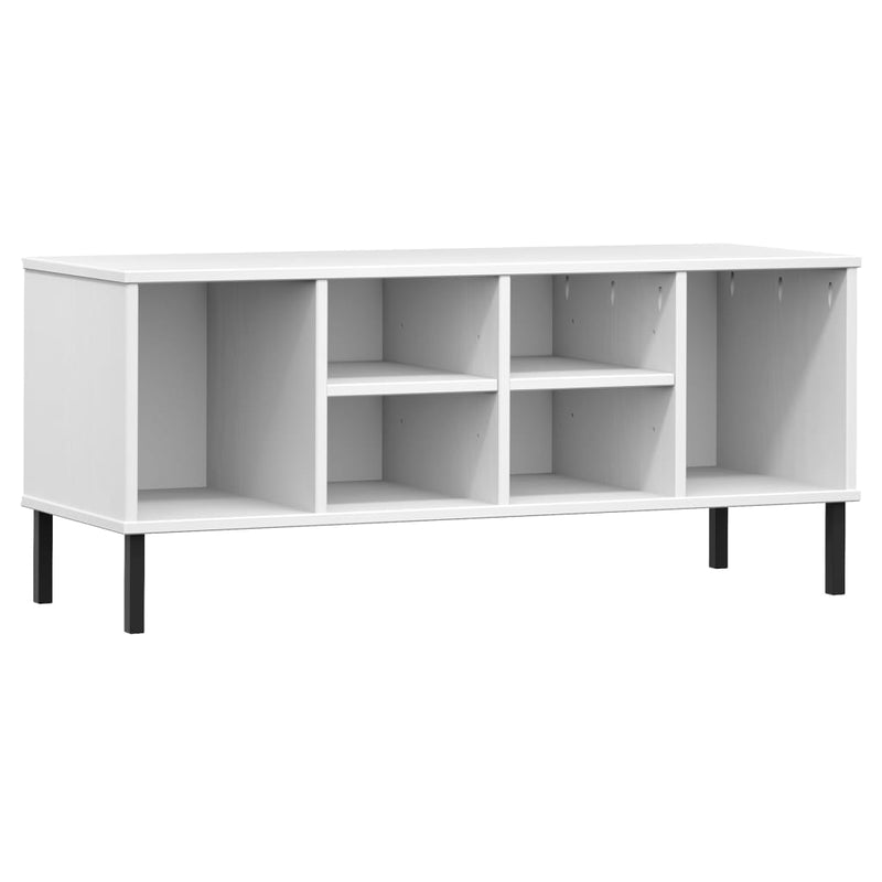 vidaXL OSLO fehér tömör fa cipőszekrény fém lábakkal 106 x 35 x 45 cm