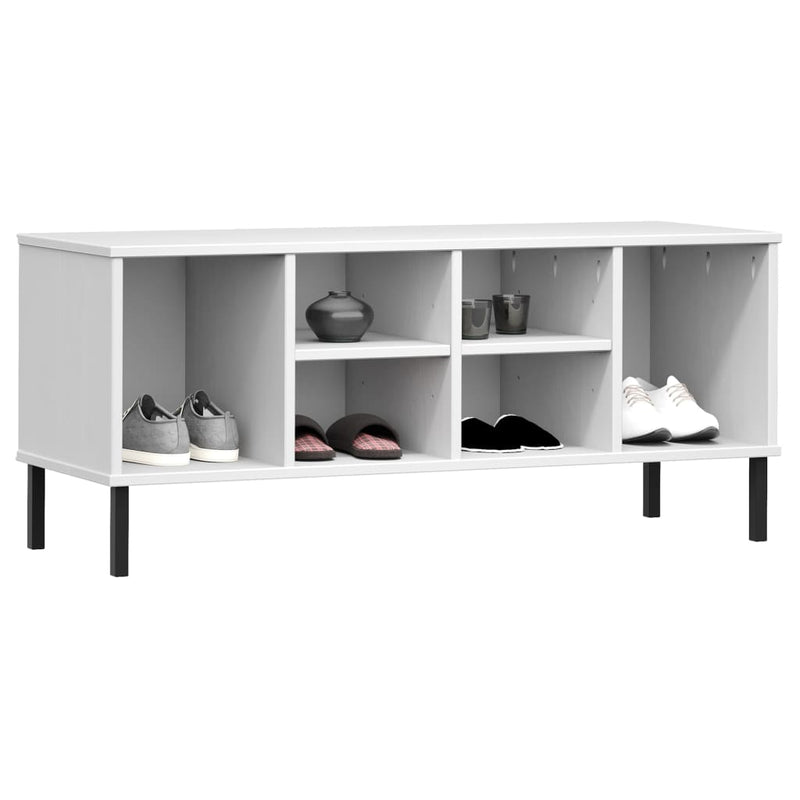 vidaXL OSLO fehér tömör fa cipőszekrény fém lábakkal 106 x 35 x 45 cm