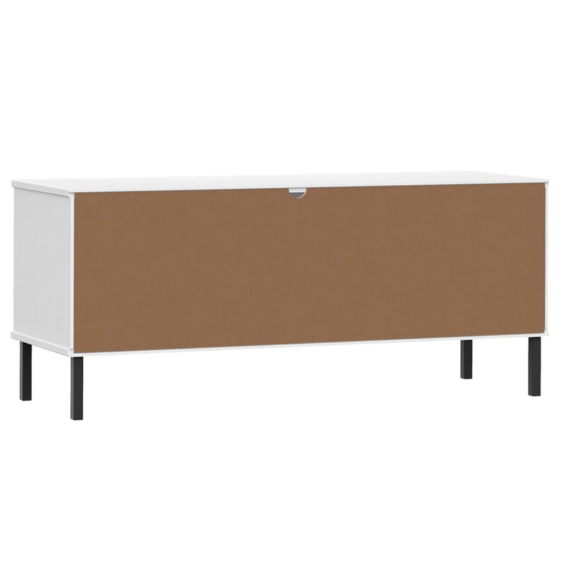 vidaXL OSLO fehér tömör fa cipőszekrény fém lábakkal 106 x 35 x 45 cm