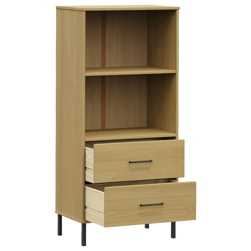 vidaXL OSLO barna tömör fa könyvszekrény 2 fiókkal 60 x 35 x 128,5 cm