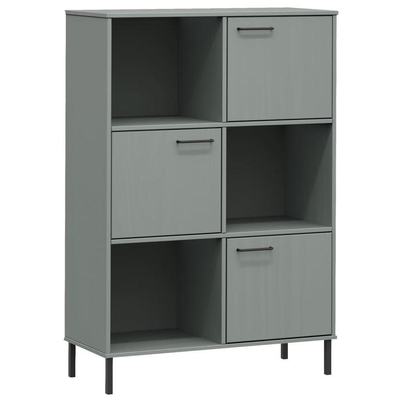 vidaXL OSLO szürke tömör fa könyvszekrény fém lábakkal 90x35x128,5 cm