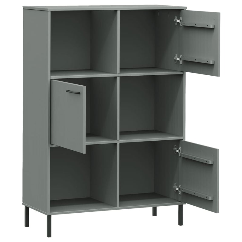 vidaXL OSLO szürke tömör fa könyvszekrény fém lábakkal 90x35x128,5 cm