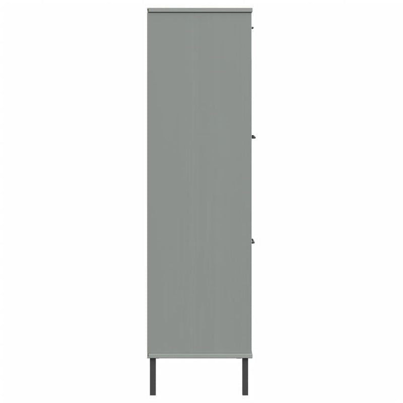 vidaXL OSLO szürke tömör fa könyvszekrény fém lábakkal 90x35x128,5 cm