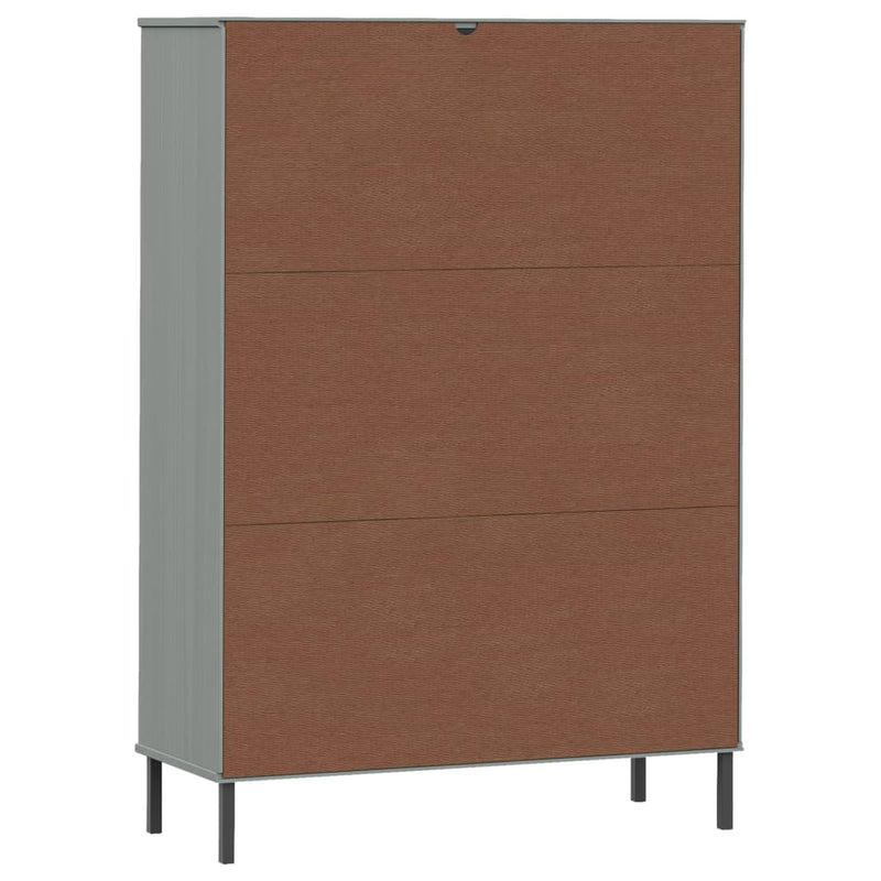 vidaXL OSLO szürke tömör fa könyvszekrény fém lábakkal 90x35x128,5 cm