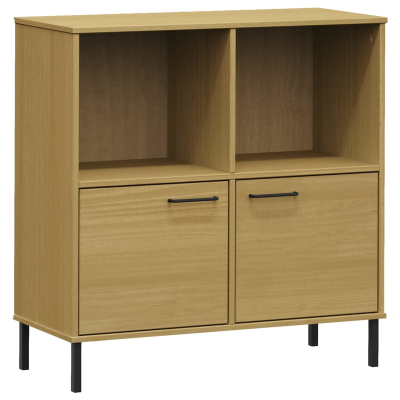 vidaXL OSLO barna tömör fa könyvszekrény fém lábakkal 90x35x90,5 cm
