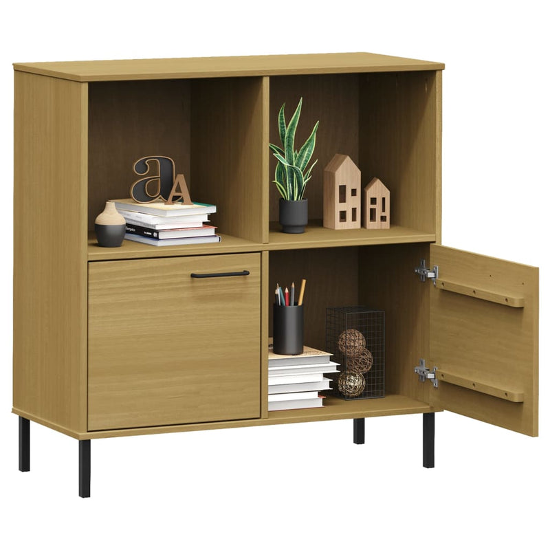 vidaXL OSLO barna tömör fa könyvszekrény fém lábakkal 90x35x90,5 cm