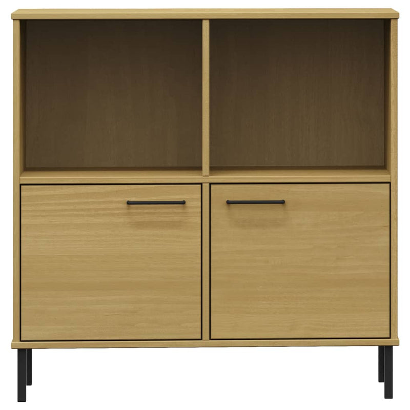 vidaXL OSLO barna tömör fa könyvszekrény fém lábakkal 90x35x90,5 cm