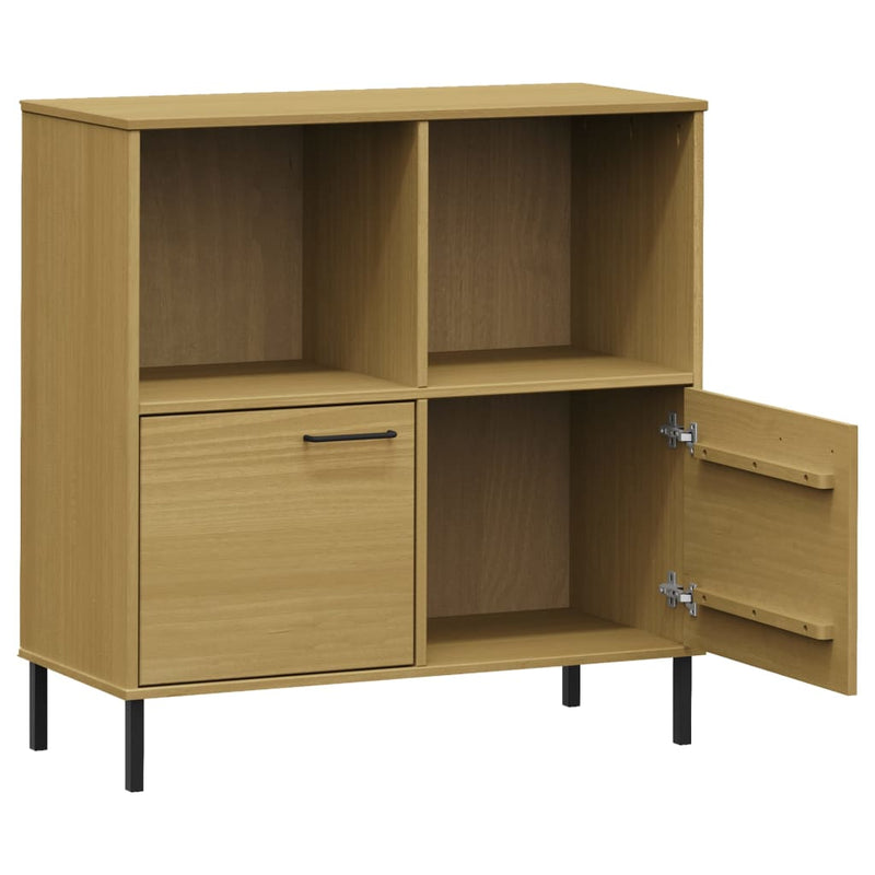 vidaXL OSLO barna tömör fa könyvszekrény fém lábakkal 90x35x90,5 cm