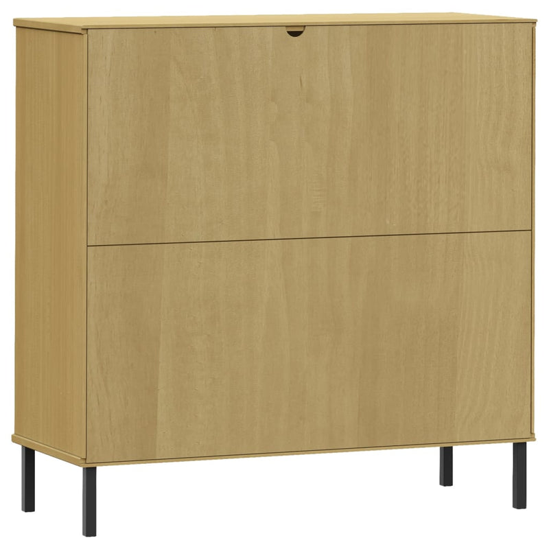vidaXL OSLO barna tömör fa könyvszekrény fém lábakkal 90x35x90,5 cm