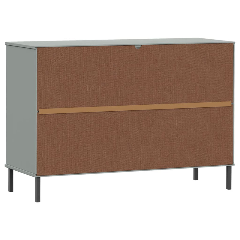 vidaXL OSLO szürke tömör fa tálalószekrény fém lábakkal 113x40x77 cm