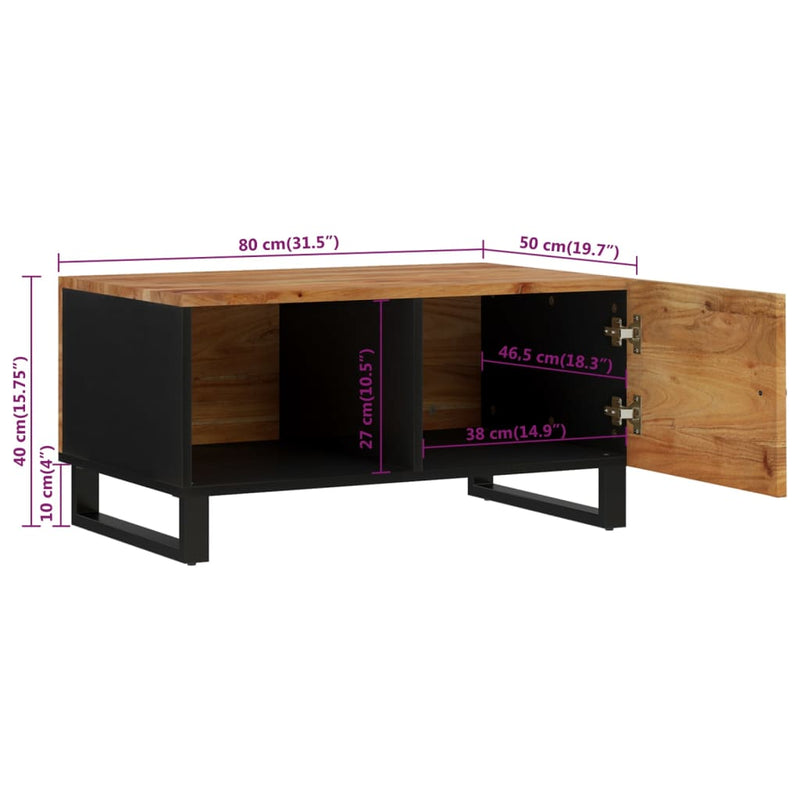 vidaXL tömör akácfa és szerelt fa dohányzóasztal 80 x 50 x 40 cm