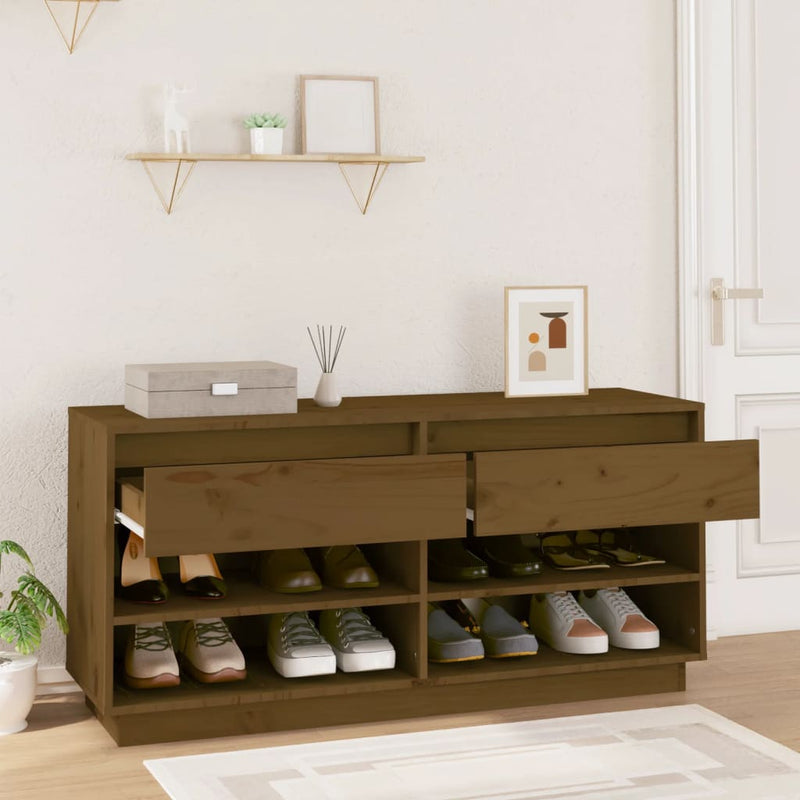 vidaXL mézbarna tömör fenyőfa cipőszekrény 110 x 34 x 52 cm