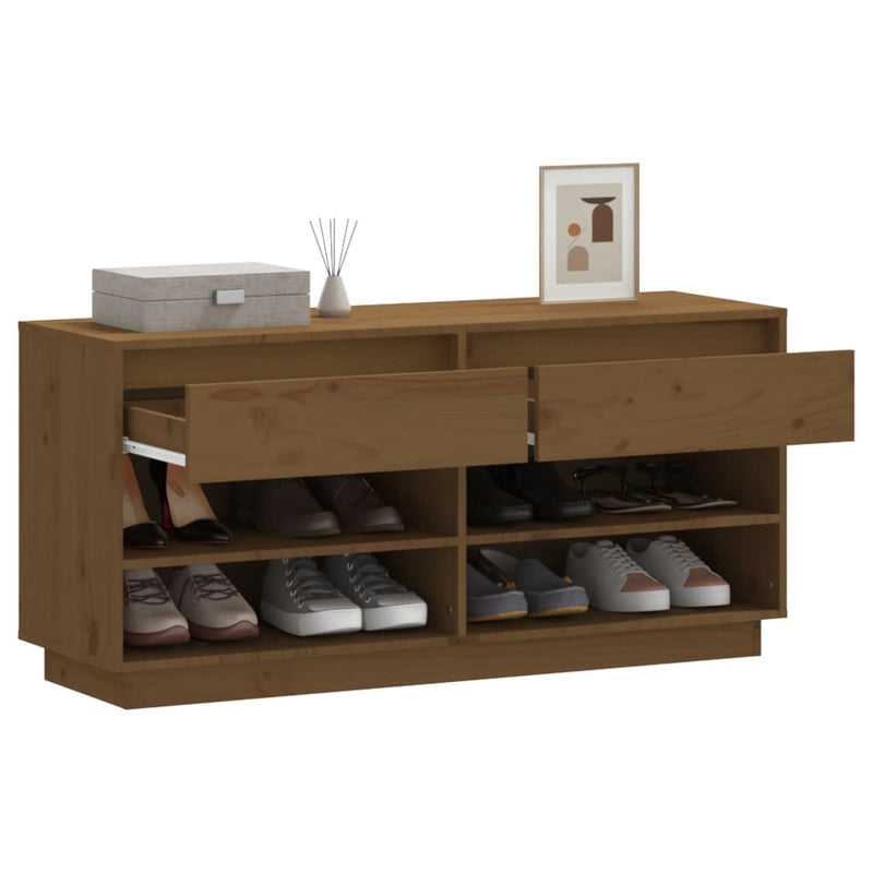 vidaXL mézbarna tömör fenyőfa cipőszekrény 110 x 34 x 52 cm