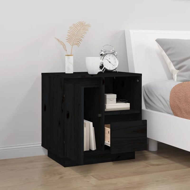 vidaXL 2 db fekete tömör fenyőfa éjjeliszekrény 50 x 34 x 50 cm