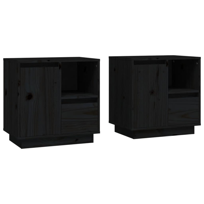 vidaXL 2 db fekete tömör fenyőfa éjjeliszekrény 50 x 34 x 50 cm