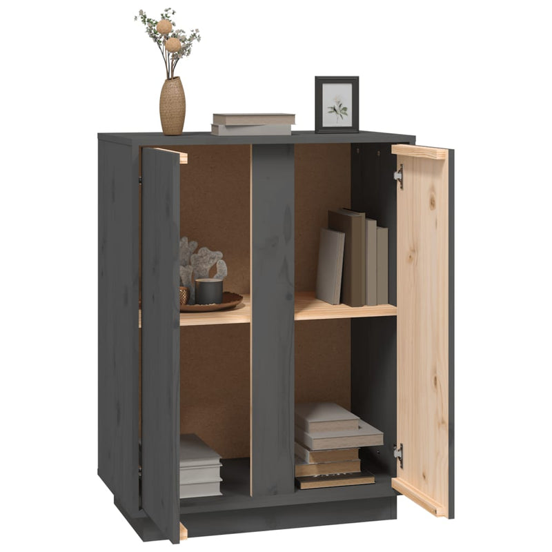 vidaXL szürke tömör fenyőfa tálalószekrény 60x35x80 cm