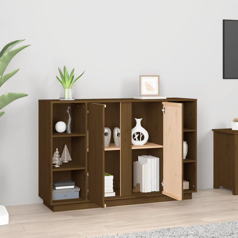 vidaXL mézbarna tömör fenyőfa tálalószekrény 120x35x80 cm