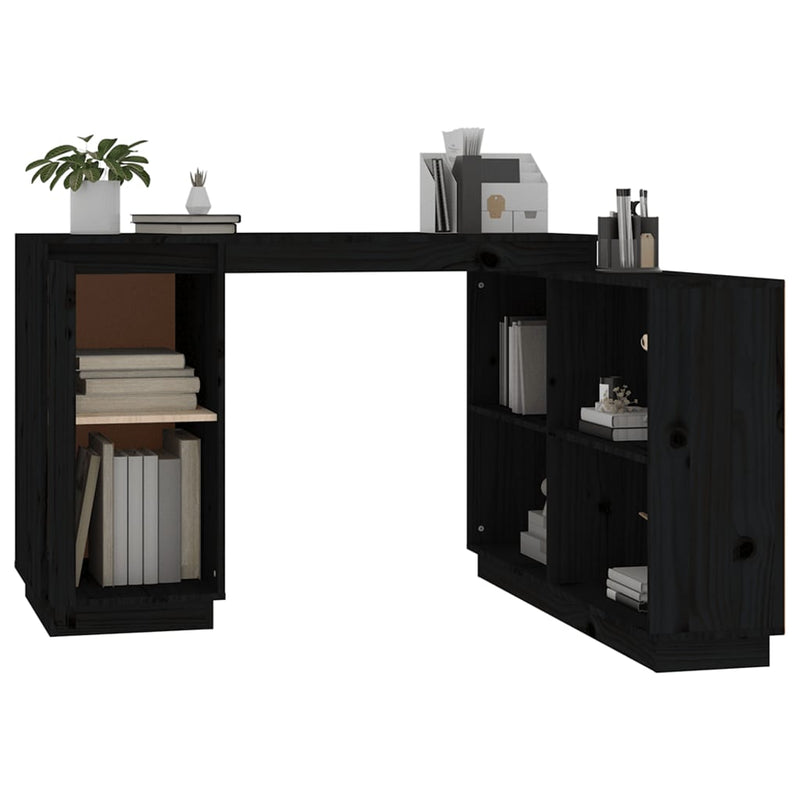 vidaXL fekete tömör fenyőfa íróasztal 110x50x75 cm