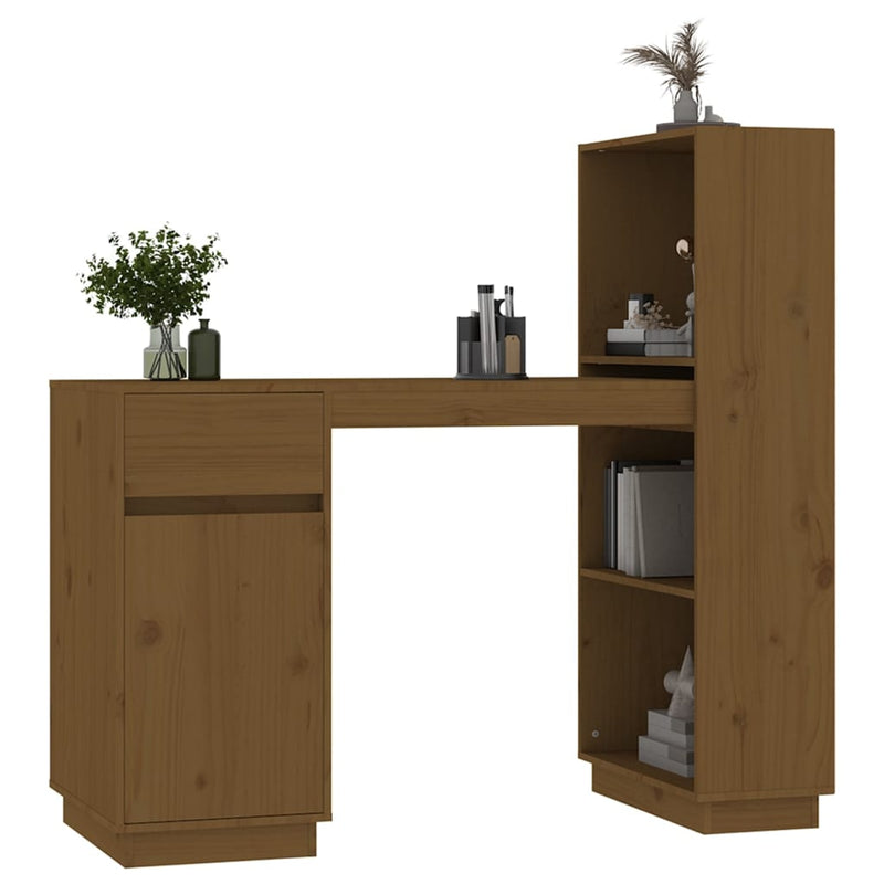 vidaXL mézbarna tömör fenyőfa íróasztal 110x53x117 cm