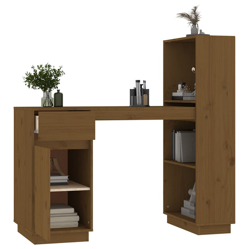 vidaXL mézbarna tömör fenyőfa íróasztal 110x53x117 cm