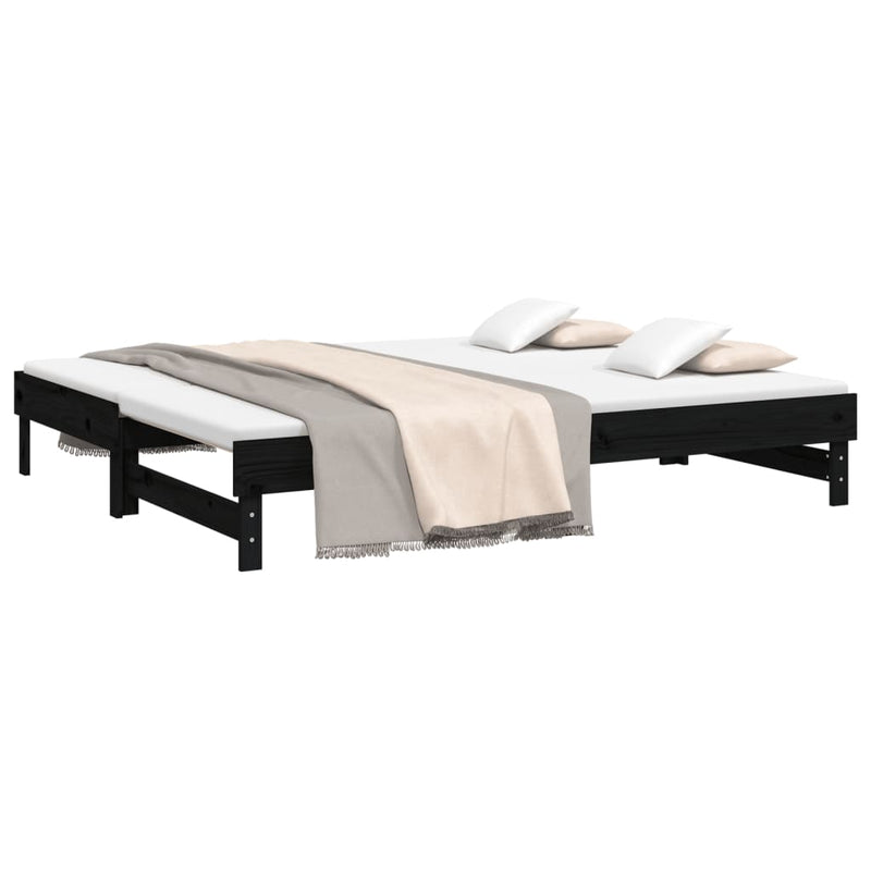 vidaXL fekete tömör fenyőfa kihúzható kanapéágy 2x(100x200) cm