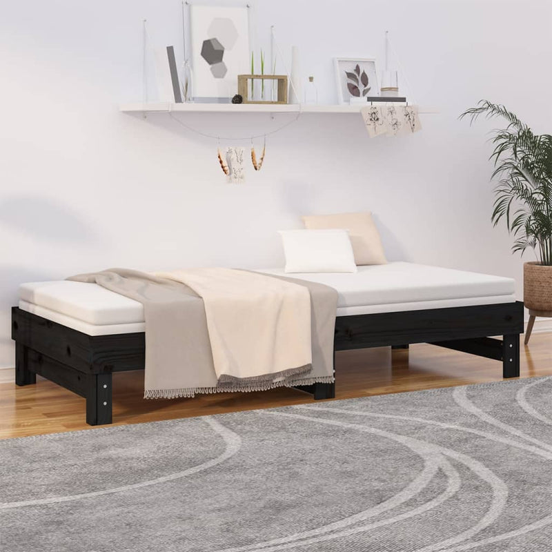 vidaXL fekete tömör fenyőfa kihúzható kanapéágy 2x(100x200) cm